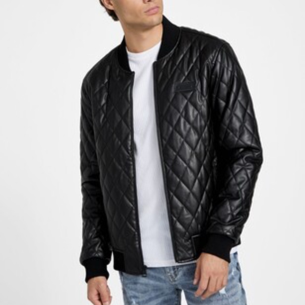 New Look Men's Quilted Black Bomber Jacket SZ M